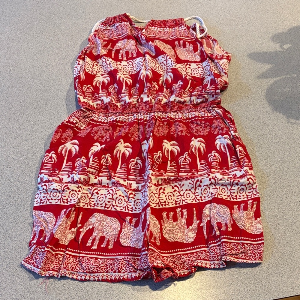 Red Elephant Print Shorts Jumper